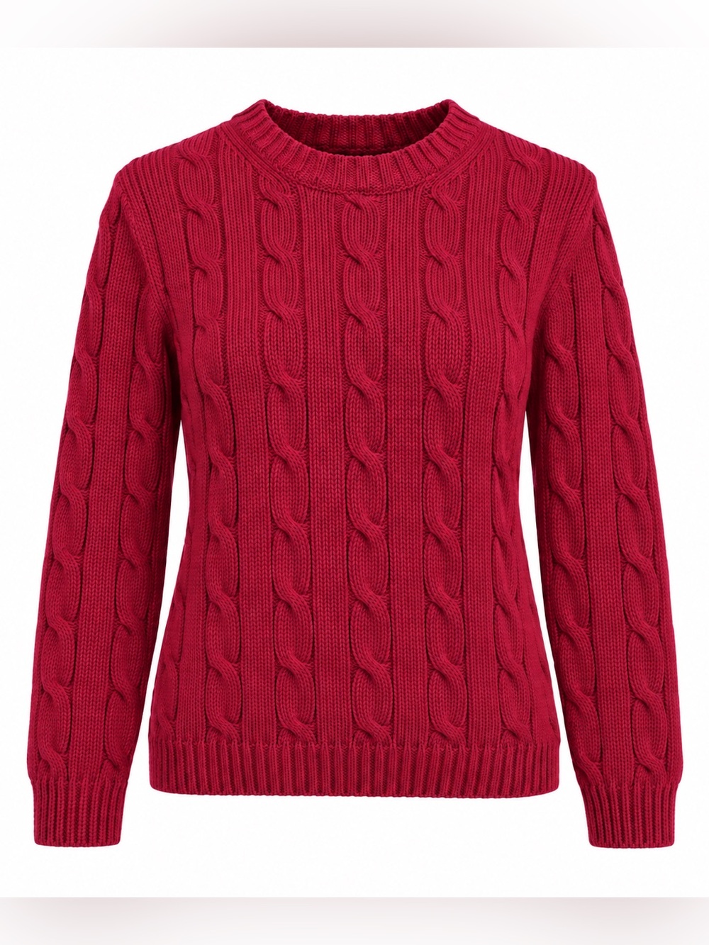 Vintage Y2K Eddie Bauer Cranberry Cable Knit Cotton Sweater Petite L